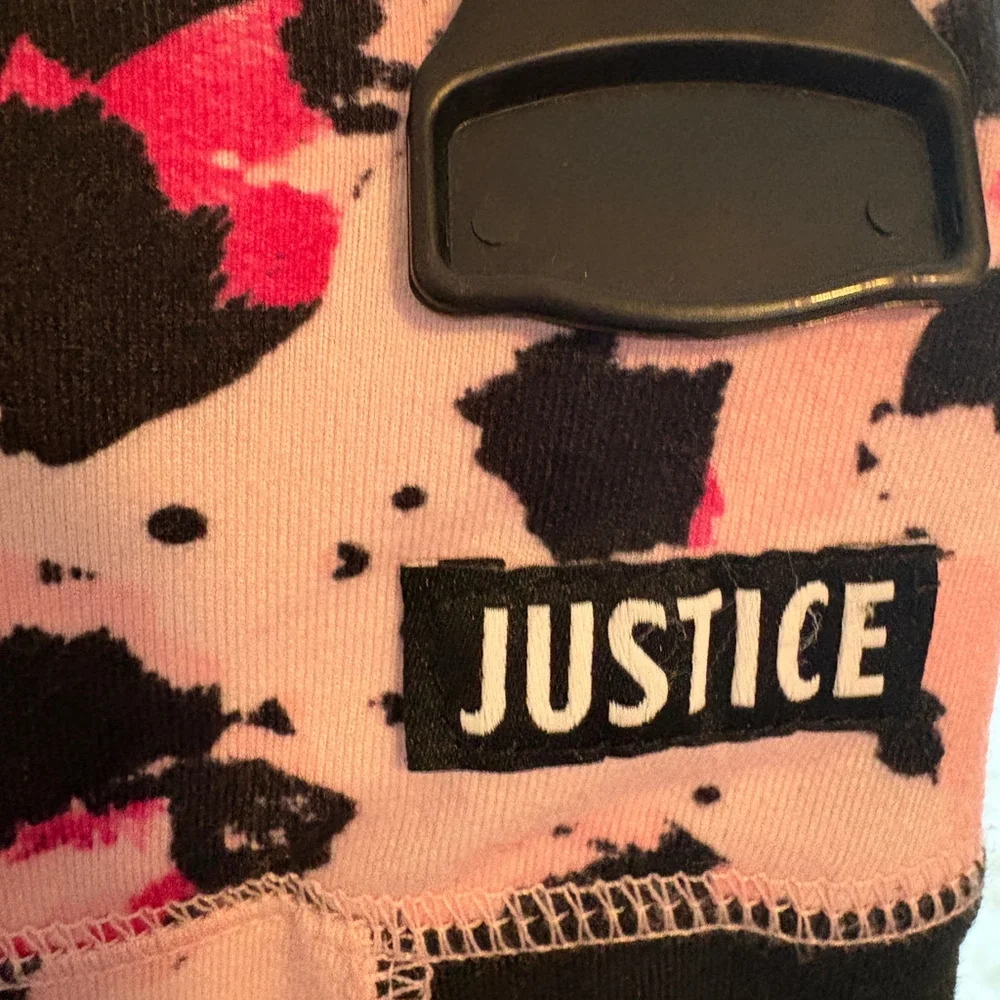 Justice Girls Leggings Activewear Pink Black Leopard Animal Print Size 10 Sporty